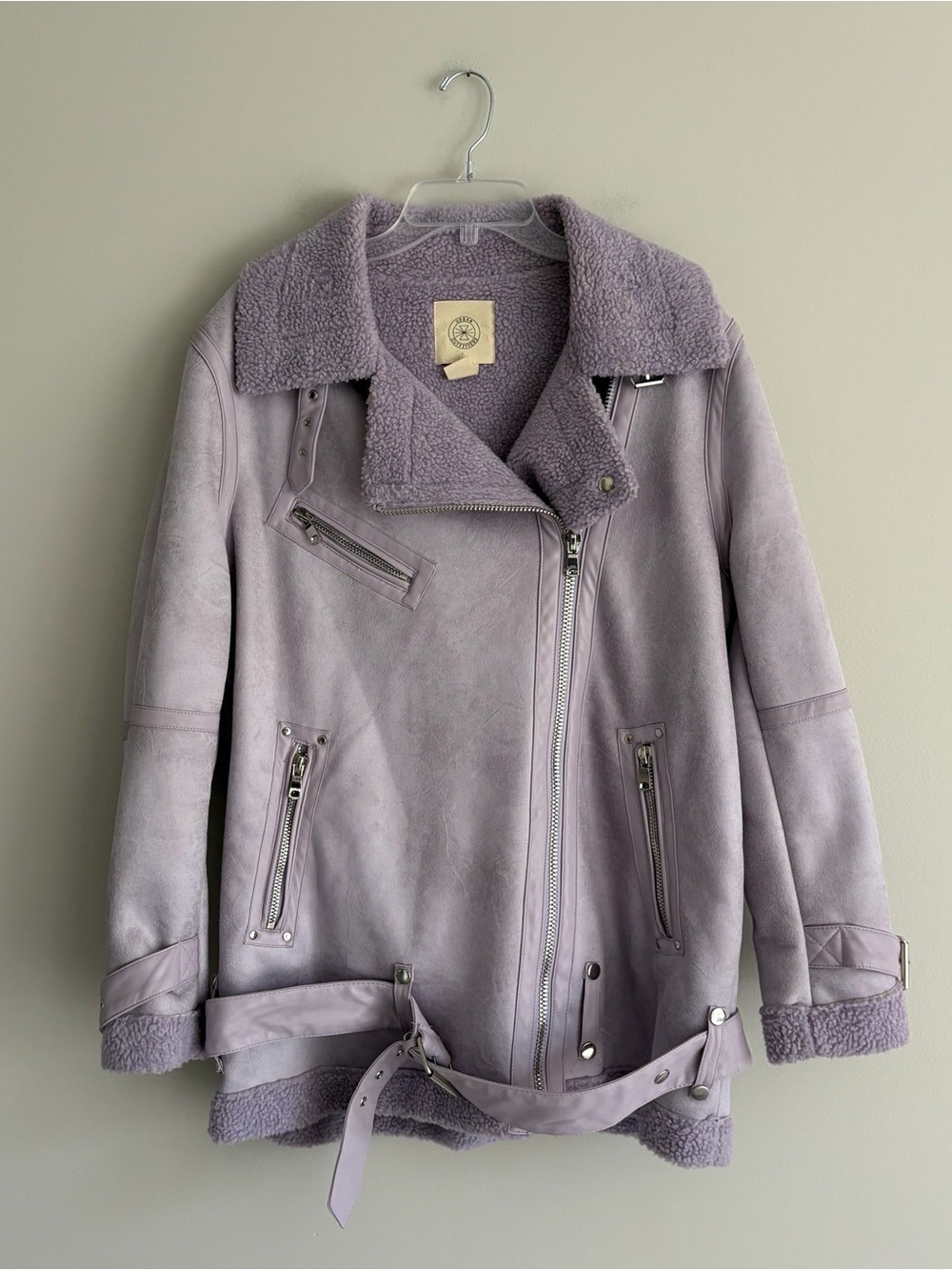 Urban Outfitters Lavender Faux Shearling Biker Jacket Size L